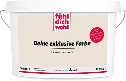 derendo Fühl Dich Wohl Deine Farbe beige, matte Wandfarbe beige, hohe Deckkraft, verschiedene Beigetöne zur Auswahl (10L, Perlbeige)