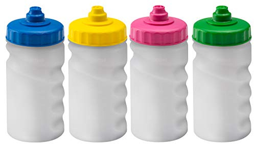 Foxberry 300ml Children's Small Refillable Water Bottles - 4 Pack - Hands Free Lid - Non Drip Leakproof Spout - BPA Free - Blank For DIY Decoration - Dishwasher Safe - Sports - School - Club