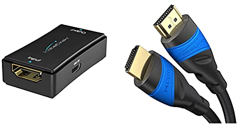 KabelDirekt - HDMI 2.0 aktiver Repeater - (Signal-Verstärker, UHD 4K/60Hz, HDR, YUV 4:4:4, max. 50m Reichweite) & 0,25 m – 4K HDMI-Kabel (4K@120Hz & 4K@60Hz für ein spektakuläres Ultra-HD-Erlebnis)