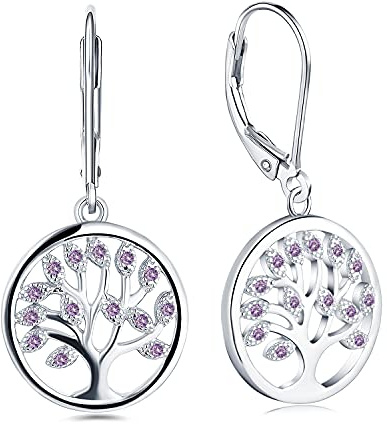 JO WISDOM Damörhängen, 925 sterling silver släktträd av liv droppe & dinglande örhängen, Sterlingsilver, Kubisk zirkonia