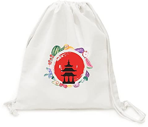 Beauty Gift temple résumé brosse le japon Sac en tissu pliable à sangle pour fruits et légumes