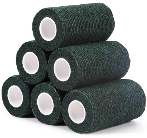 Haftbandage Verband Selbstklebender 10cm Fixierbinde Selbsthaftend Bandage | 6 Rollen Kohäsive Bandage für Erste Hilfe Dog Sport Elastische Binde für Handgelenk Füße Vet Wrap Hund Pferde (Dunkelgrün)