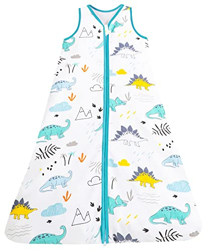 Chilsuessy Baby Sommerschlafsack Kleine Kinder Schlafsack Schlafanzug ohne Ärmel Babyschlafsack für Sommer und Frühling 100% Baumwolle, Dinosaurierpark/0.5 Tog, 85cm/Baby Höhe 80-90cm
