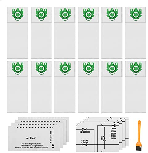 Type U Vacuum Bags 12 Pack Compatible with Miele S7000-S7999 Upright and Dynamic U1 Series Upright AirClean 3D Efficiency Vacuum Cleaner, Include 4 Pair Pre-Motor and Post-Motor Filters.