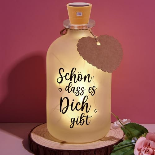 BBTO LED Flaschenlicht mit Spruch Schön dass Es Dich Gibt Geschenke Beleuchtete Dekoflasche Lustige Geburtstagsgeschenk für Frauen Freundin Lieblingsmensch Geburtstag Hochzeit Weihnachten