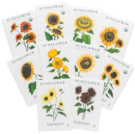 Sereniseed Sunflower Seeds Collection (10-Pack) – 100% Non GMO, Open Pollinated – Grow Guide