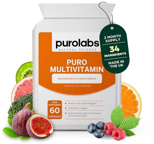 Purolabs Multivitamins & Minerals Supplement - 34 Essential Nutrients - Daily Multivitamin Tablets for Men & Women - 60 Vegan Capsules - Made in The UK