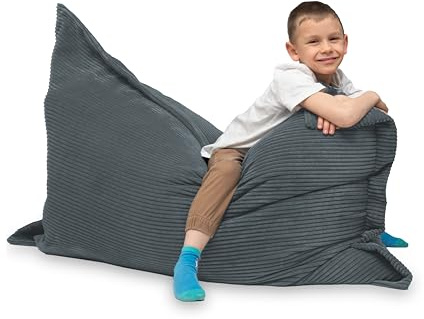 chilly pilley Sitzsack L XL XXL Cordstoff Bodenkissen Beanbag Styropor Füllung Riesensitzsack Cord-Material Sitzkissen Gartenkissen zum Liegen und Sitzen Cord 180x140 Grau