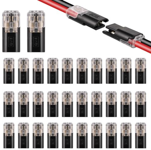 JIZZU Low Voltage Wire Connectors, 2 Pin Electrical Connectors Compact Wire Terminals, Quick Dual Wire Terminal Block No Wire-Stripping Required Compact Conductor Cable Connectors for 18-22mm AWG (32)