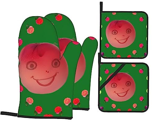 Lot de 4 maniques et maniques rouges souriantes, épaisses et durables, résistantes à la chaleur. Pour la cuisine, la pâtisserie et les grillades.