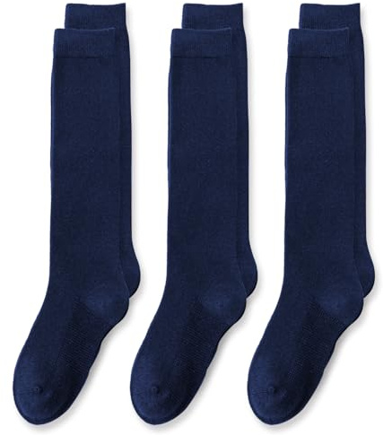 EPEIUS Girls Knee High Socks Seamless Cotton School Uniform Socks Kids Boy Long Sock 8-11 Years Navy Blue 3 Pack (Navy Blue L)