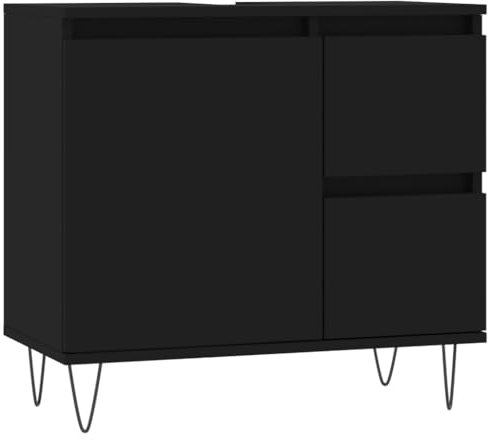 vidaXL Unterschrank für Badezimmer, Schwarz, 65x33x60 cm, Holzwerkstoff & Eisen, Waschbeckenunterschrank mit Tür und Schubladen, Modernes Design, Badezimmerschrank, Standmöbel