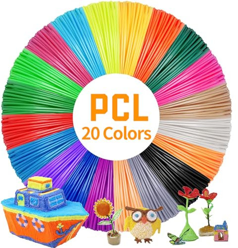 PCL 3D Stift Filament - 20 Farben, 1,75 mm, 100 m Gesamt - 3D-Druckstift Zubehör Mit Hellen Farben - Niedrige Temperatur, Sicher Zum Nachfüllen