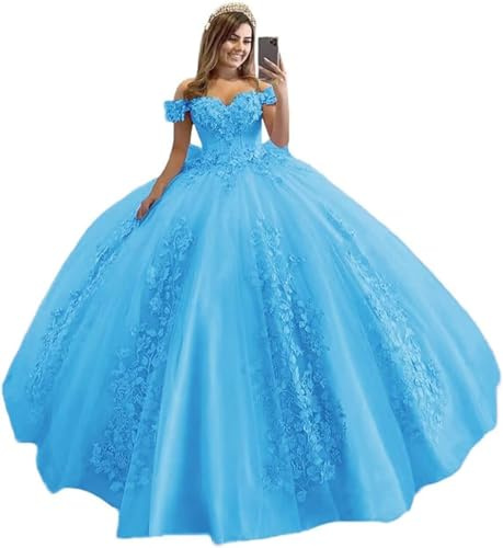 Fuomomo Vestidos de quinceañera con Cuentas de Encaje Evasé Acampanado Hombros Caídos Vestidos de Fiesta
