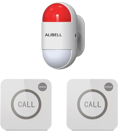 ALIBELL Remote Strobe Siren Kit, 120dB Loud Panic Alarm System(Battery-powered&Plug-in Power Use) Emergency Alarm Security System for Home/Shop/Factory,1 Portable Flashing Siren+2 Panic Buttons