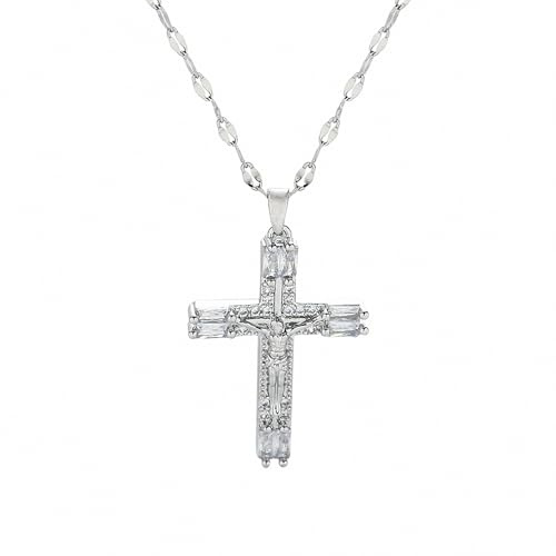 liameya Kreuz Kette Herren Silber, Premium Iced Out Kreuzkette Männer Silberkette mit Kreuz Anhänger, Ostern Cross Halskette Schmuck für Damen Herren, Personalisierter Geburtstag Geschenk(silver)