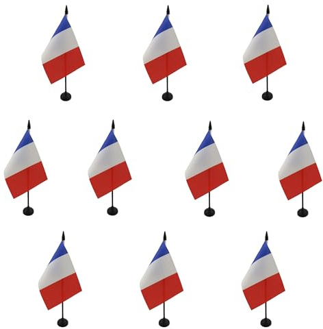 AZ FLAG 10er-Set Tischflaggen Frankreich 15x10 cm Kunststoffsockel | Für innen Französische Tischflagge France genähte Ausführung mit verstärkten Kanten mit Kunststoffstab 100D Polyester