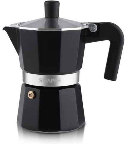 Sivaphe Stovetop Coffee Maker 150ml/3 Cups, Aluminium Moka Pot Italian Espresso Maker with Heat-Resistant Handle, Black