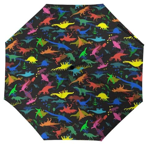 YBQLNP Kompakter Reise Regenschirm Farbe Dinosaurier Taschenschirm Automatisch Auf Und Zu Faltbarer Sonnenschirm