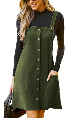 CUPSHE Damen Cord Latzkleid Quadratischer Hals Ärmellos Herbst Hosenträger Knöpfe Freizeitkleider mit Taschen Mini Dress
