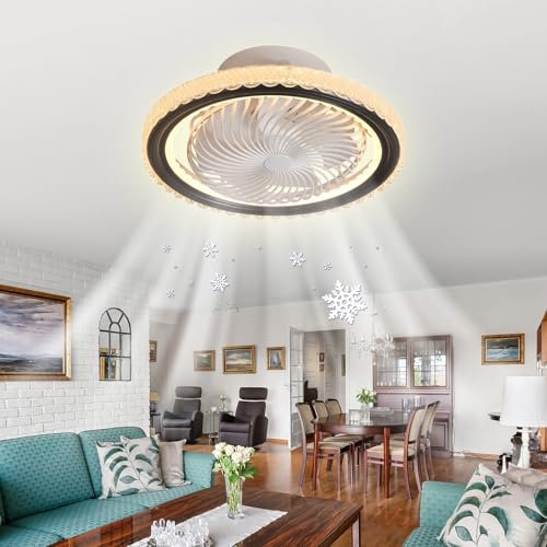 Ventilatore da soffitto rotondo dimmerabile dal design moderno, con luce e telecomando, motore CC silenzioso a 6 velocità, ideale per camera da letto e soggiorno, elegante ventilatore a soffitto