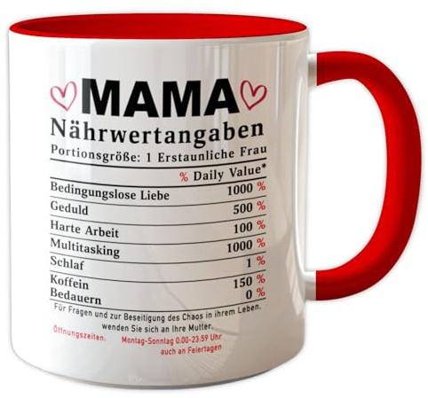 Mama Tasse Beste Mama geschenk Nährwertangaben zum Geburtstag Geburtstagsgeschenk mama muttertagsgeschenke für Mutter-Rot