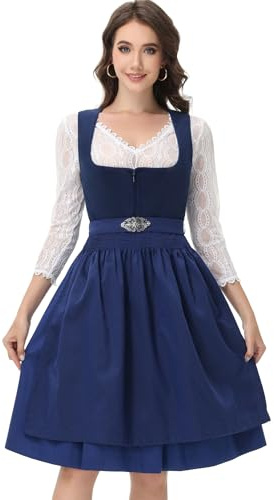 ELFIN Damen Dirndl, Elegante Trachtenkleid, Samt Midi Dirndl Damen Trachten Dirndlkleid für Oktoberfest