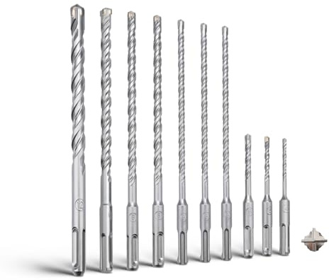 MOXPIFY SDS Plus Bohrer Set Ø 4,5,6mm *110mm und Ø6,6,6,8,8,10,12mm *210mm für Beton und Mauerwerk(10tlg)