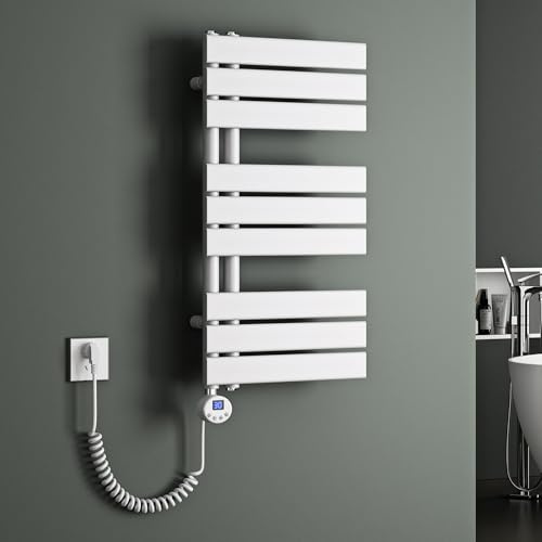 Mai & Mai Badheizkörper Badheizung Heizkörper Bad 76x40 cm in Weiß | Handtuchheizkörper Seitenanschluss, Handtuchhalter Handtuchwärmer mit Heizstab 600W
