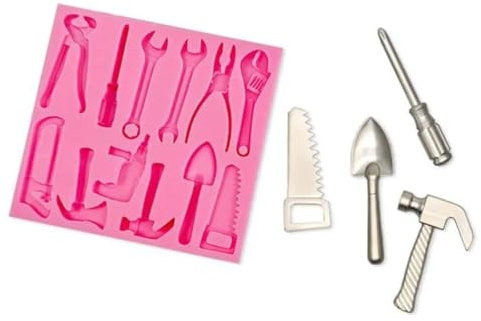 Silikonform-Set, 3D-Säge, Schraubendreher, Schraubenschlüssel, Schere, Gadget, Fondant, Schokolade, Backwerkzeug, Ton, Gips, Harz, 13,8 x 13,2 x 1,4 cm