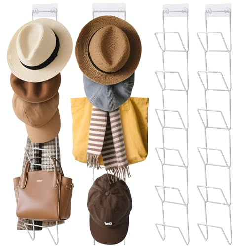 Jcocylse 12er-Set Kappenhalter mit 2 Haken – Cap Halterung Wand für Baseballcaps, Schals & Perücken – Multifunktional für Tür, Schrank & Wand – Cap Organizer zur platzsparenden Aufbewahrung (Weiß)