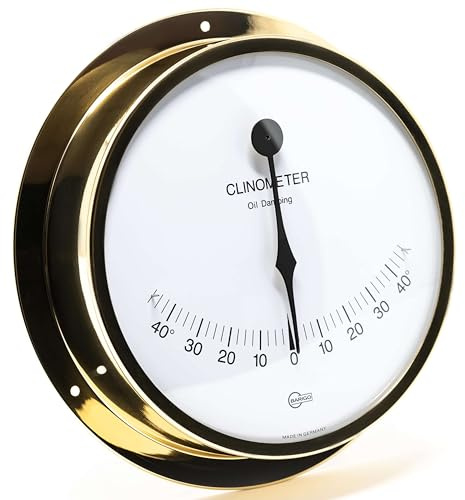 BARIGO 911MS VIKING Clinometer, Glas, Messing-Gehäuse poliert | Neigungsmesser, Metall-Rückwand, Krängungsmesser, maritimes Design, 155x35 mm Breite/Tiefe, Made in Germany