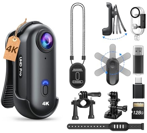 BOBLOV W4 4K Mini Body Camera, 128GB Waterproof Case Wearable Camera | magnetic clip, quick-mount accessories and 96 Minutes recording for lecture, travel, biking and outdoor activities