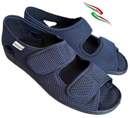 EMANUELA Sandali ciabatte pantofole UOMO cefalu regolabili con strappi tessuto alveare forato traspirtante Made in italy (blu, Sistema Taglie Calzature EU, Adulto, Uomo, Numero, Media, 43)