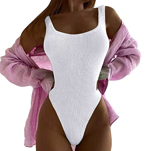 Generisch Maillot de bain 1 pièce pour femmes, haut taille haute, maillot de bain monokini, maillot de bain 1 pièce pour femmes, maillot de bain long pour femmes, Blanc., L