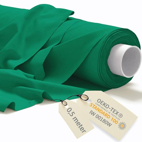 DreamRoots Baumwollstoff Meterware 0.5Mx160cm 145 g/m² - Stoffe zum Nähen Meterware - Polsterstoff - Leinwand, Segeltuch Stoff - Gardinenstoff - Molton, Grün