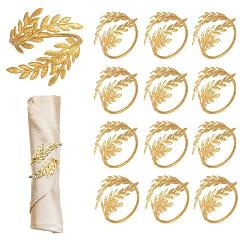 Ruikdly Lot de 12 Ronds de Serviette en Métal Doré, Rond de Serviette en épi de Blé, Anneau Serviette de Table pour Mariage Anniversaire Banquet Dîner de Noël Décoration de Table (Or)