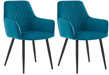 Colenis Esszimmerstühle, 2er Set für Küche, Wohnzimmer, Schlafzimmer, Küchenstühle mit Armlehnen Metallbeinen, gepolsterte Sitzfläche aus Samt, bis 120 kg belastbar, Petrol - Beverly