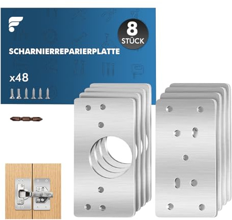 Shinfly Edelstahl Scharnier Reparaturplatte 9x4,7 cm, Scharnier Reparaturplatte mit 8 Stück und 48 Schrauben, Zur Reparatur Scharniere für Schranktüren, Kleiderschrank und Möbel