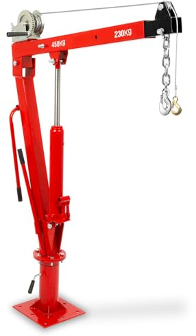 EBERTH Grúa pick-up 450 kg de capacidad de carga, cabrestante de cable, corona giratoria de 360°, base sólida para montaje en el suelo, plegable, grúa remolque con 1750 mm de altura de elevación