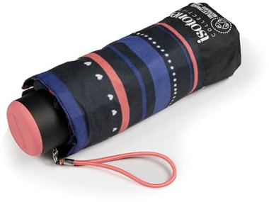 Isotoner Parapluie compact, solide, ultra déperlant, à ouverture manuelle, rayure petit coeur