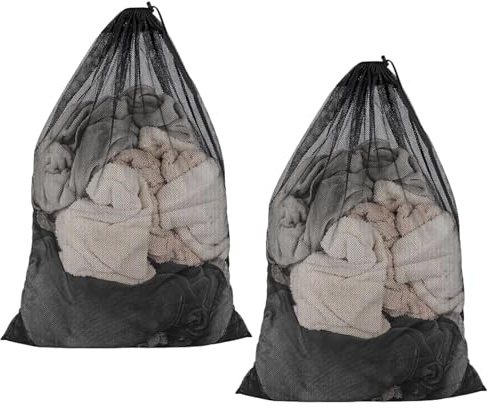 2 Pack Mesh Laundry Bags with Drawstring, 70 x 90cm Large Laundry Net Bags for Washing Machine, Heavy Duty Wash Bags for Bedding, Plush Toys, Curtains & Large Loads, Black