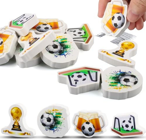 Ezydka 12 stycken fotboll suddgummi 4–5 cm stor fotboll suddgummi barn fotboll suddgummi födelsedag present till skola, barns födelsedag, ge bort, pojkar