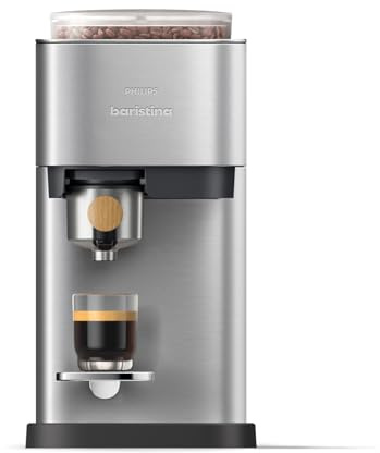 Philips Baristina Machine à espresso, cafetière à grain Métal + Porte-filtre Bois de Frêne, 16 bars, Nettoyage facile, Compacte, Espresso, Lungo, Café glacé (BAR500/00)