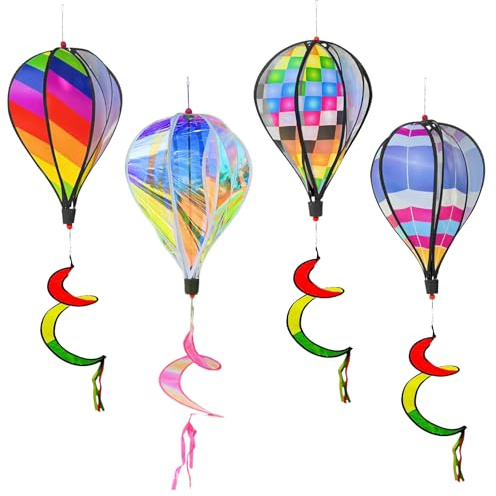 4Stück Heißluftballon Windspinner: Windspiele für Draußen Hängend, Windspiel Wind Spinner Regenbogen Garten Pinwheels Wirbel Wind Spinner Windmühle Regenbogen Gestreifte Windsock Rotierende Pailletten
