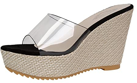 Sandaler damer med klack, eleganta, kilsandaler damer, platåklackskor, ventilerande kvällsskor, transparenta remmar, halmsandaler, lätta sandaletter, bekväma fritidssandaler, platta sandaletter, svart