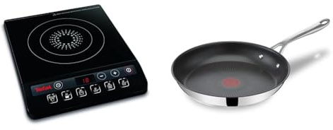 Tefal Everyday Portable Electric Induction Hob Bundle with Jamie Oliver Cooks Direct Frying Pan 28cm, 2 hours timer, 6 functions, 9 power level, 2100W, Black, IH201840