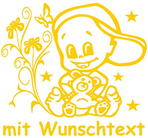 Hoffis Premium Babyaufkleber mit Name/Wunschtext Baby Kinder Autoaufkleber - Motiv 1306 (16 cm) - Farbe und Schriftart wählbar