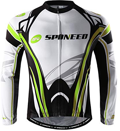 sponeed Men's Biking Jersey Long Sleeve Bike Riding Wear Tops Winter Gear Bicycle Polo US M Green White