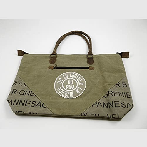 Deko AS GmbH Cotton Canvas Tasche - beige mit grau - 50 x 32 cm - 74159